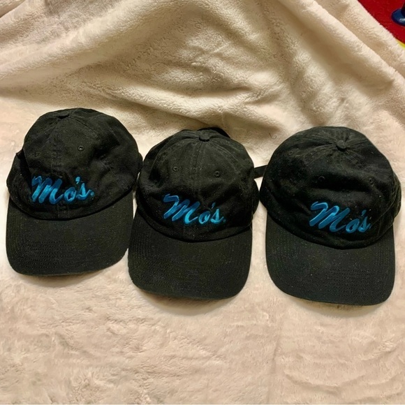 Set of 3 Ballcaps Unisex Hats Black w/ Teal Embroidered Text “Mo’s” Buckled Back - Picture 7 of 7